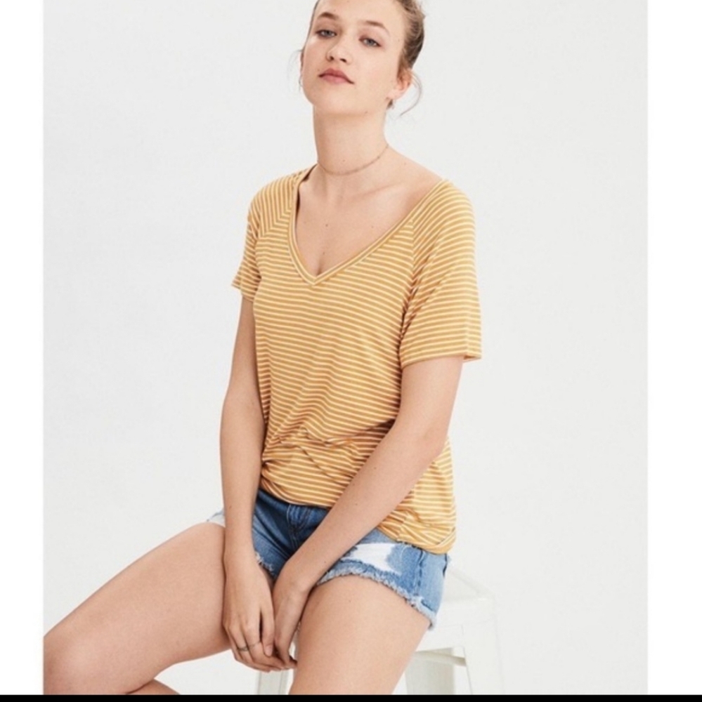 American Eagle Yellow and White Striped Tee